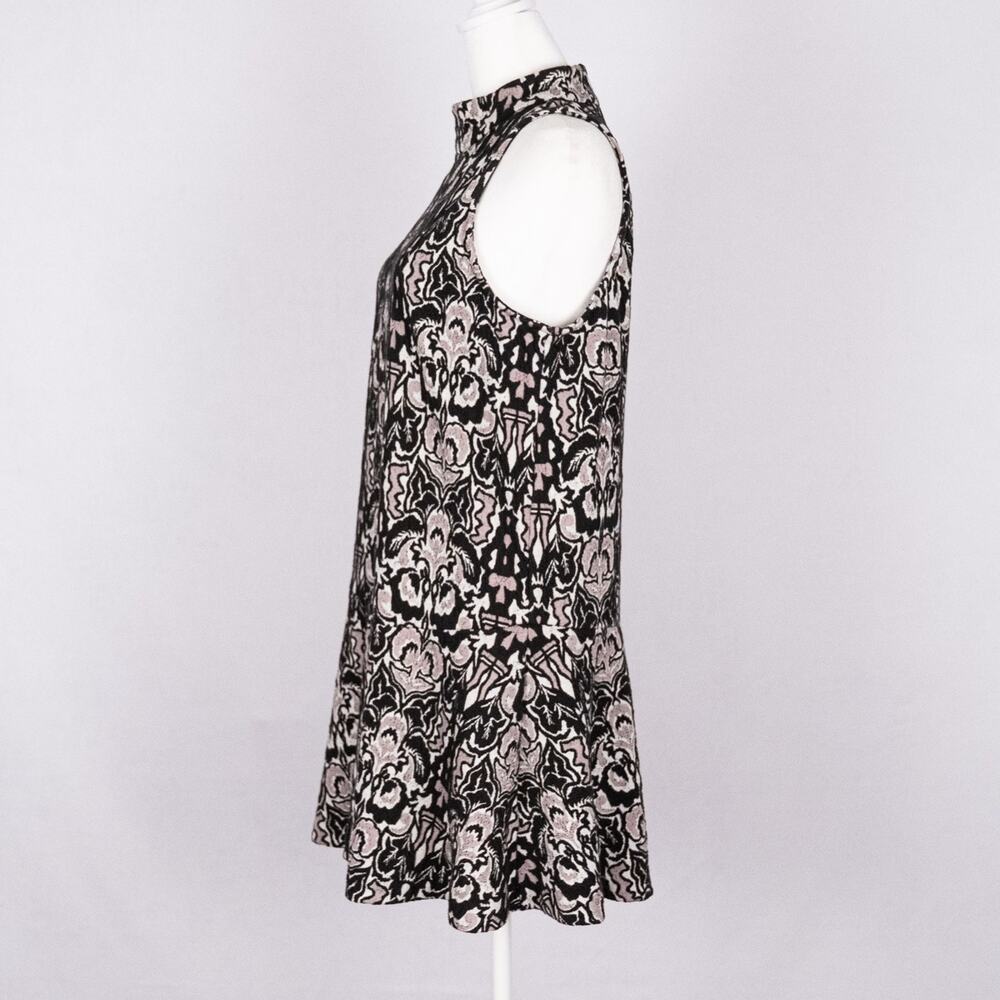 Free People Amelia Jacquard Knit Mock Neck Mini-Dress MEDIUM Textured Drop Waist - Picture 3 of 6